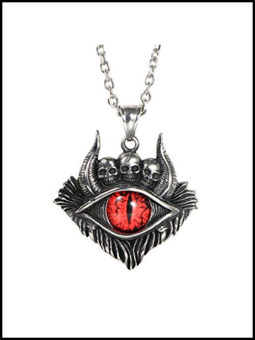 Stainless Steel Oxhorn Evil Eye Skull Pendant Necklace Gothic Men's